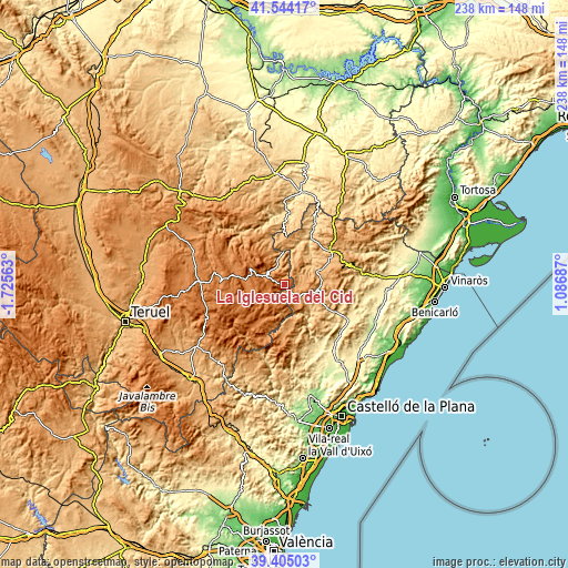 Topographic map of La Iglesuela del Cid