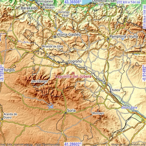 Topographic map of Lagunilla del Jubera