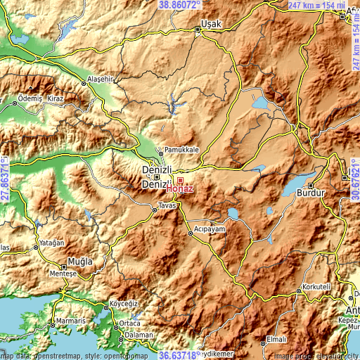 Topographic map of Honaz