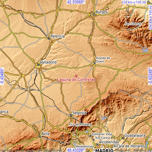 Topographic map of Laguna de Contreras