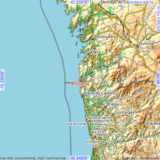 Topographic map of A Guarda