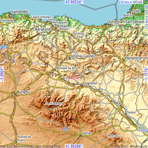 Topographic map of Lagrán