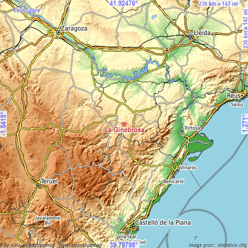 Topographic map of La Ginebrosa