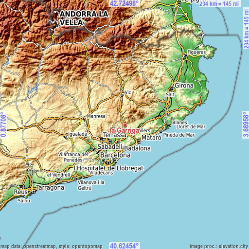 Topographic map of la Garriga