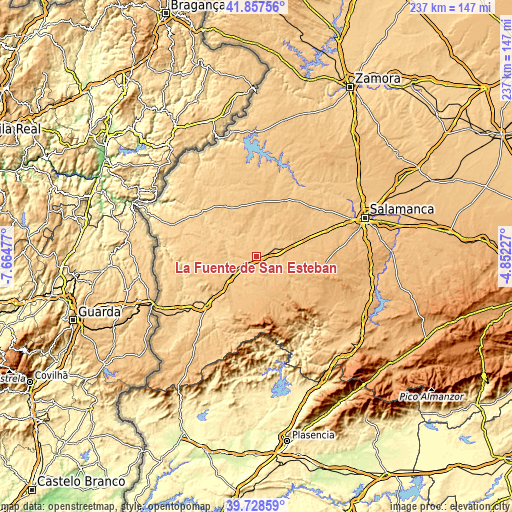 Topographic map of La Fuente de San Esteban