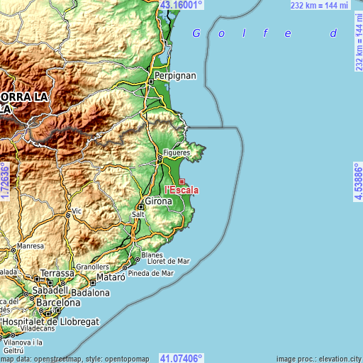 Topographic map of l'Escala