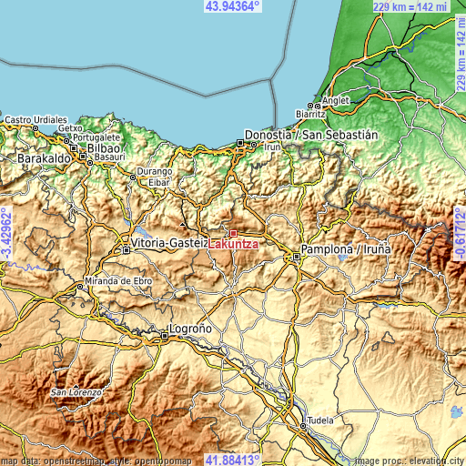 Topographic map of Lakuntza