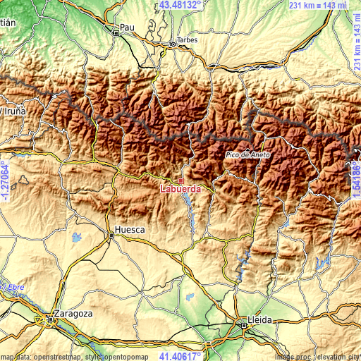 Topographic map of Labuerda