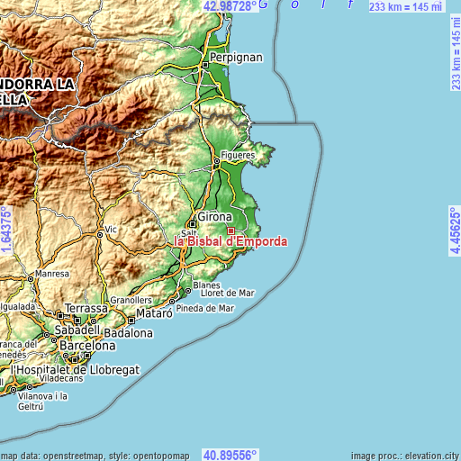 Topographic map of la Bisbal d'Empordà