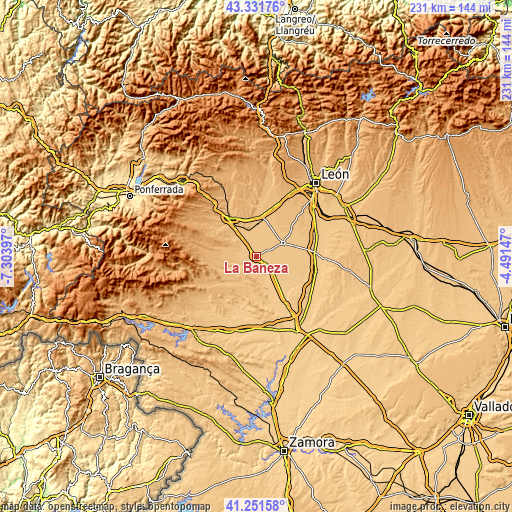 Topographic map of La Bañeza