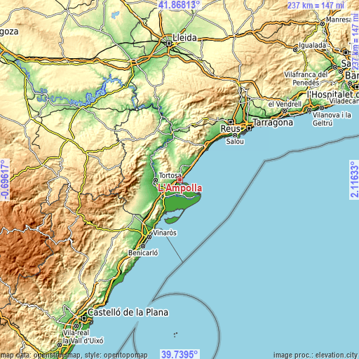 Topographic map of L'Ampolla