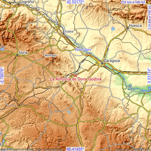 Topographic map of La Almunia de Doña Godina