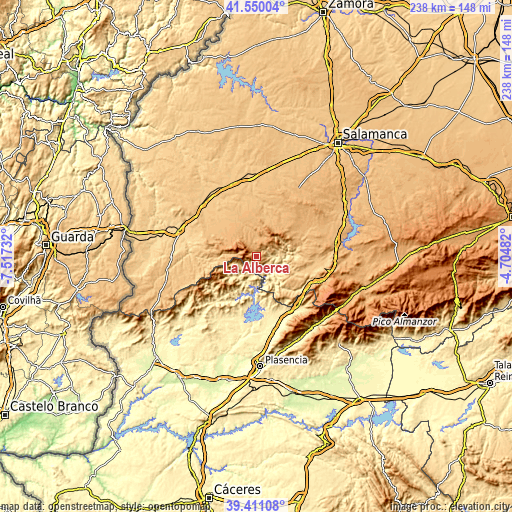 Topographic map of La Alberca