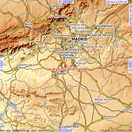 Topographic map of La Alameda de la Sagra