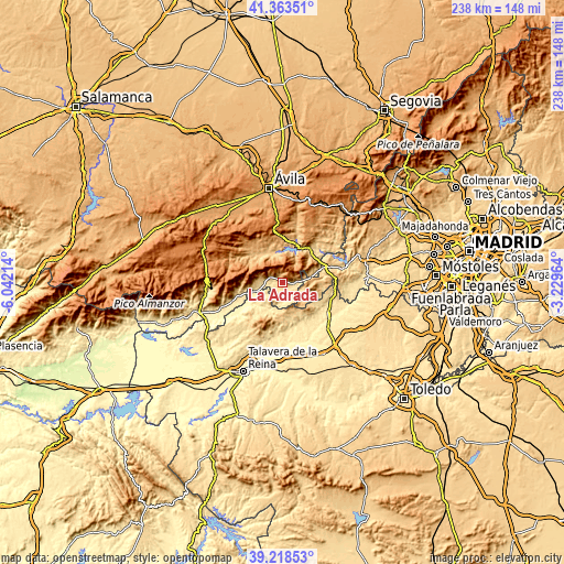 Topographic map of La Adrada