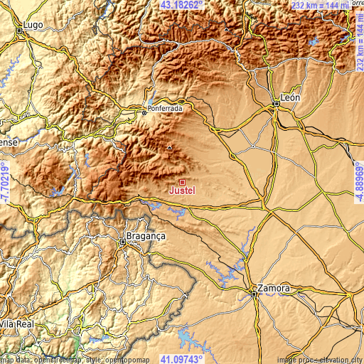 Topographic map of Justel