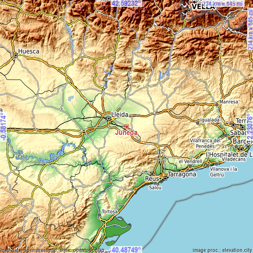 Topographic map of Juneda