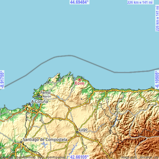 Topographic map of Xove