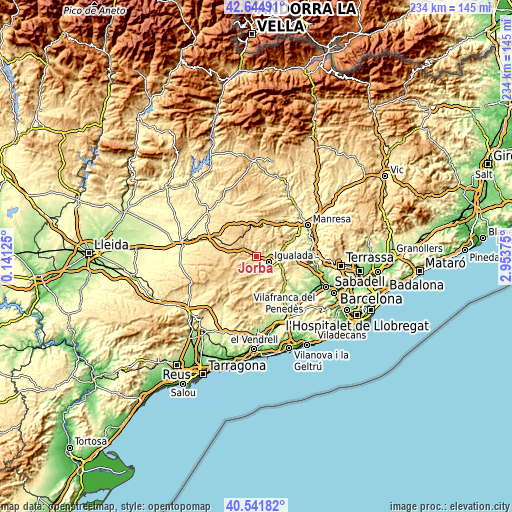 Topographic map of Jorba