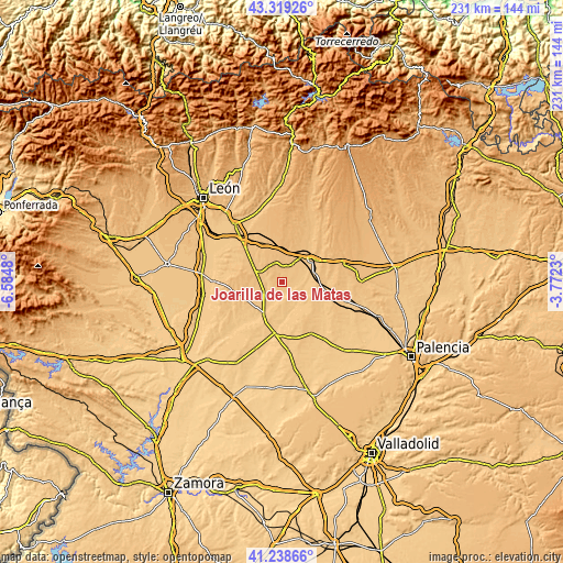 Topographic map of Joarilla de las Matas