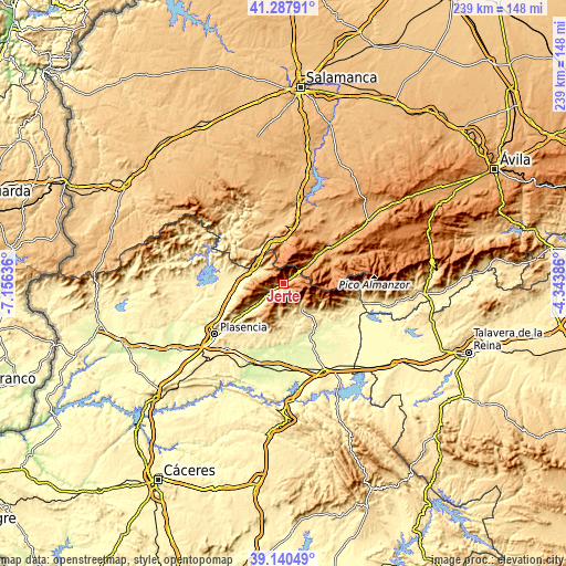 Topographic map of Jerte