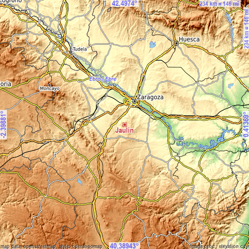 Topographic map of Jaulín