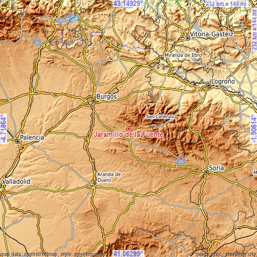 Topographic map of Jaramillo de la Fuente