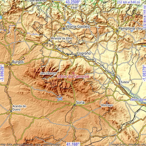 Topographic map of Jalón de Cameros