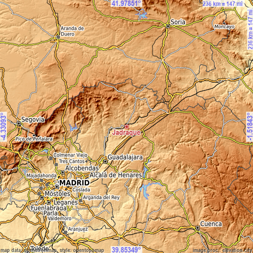 Topographic map of Jadraque