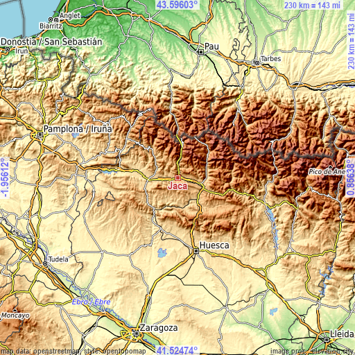 Topographic map of Jaca