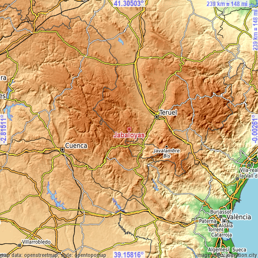 Topographic map of Jabaloyas