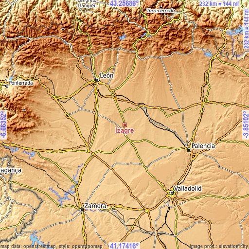 Topographic map of Izagre