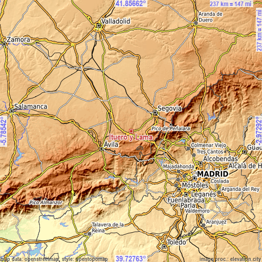 Topographic map of Ituero y Lama