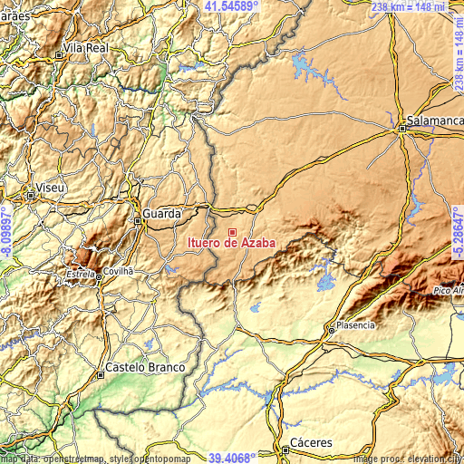 Topographic map of Ituero de Azaba