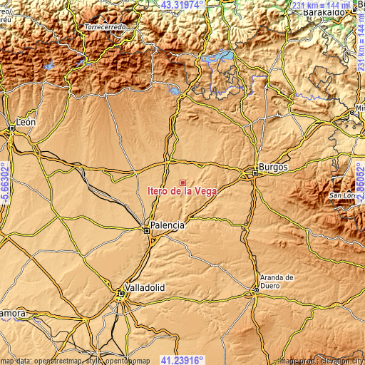 Topographic map of Itero de la Vega