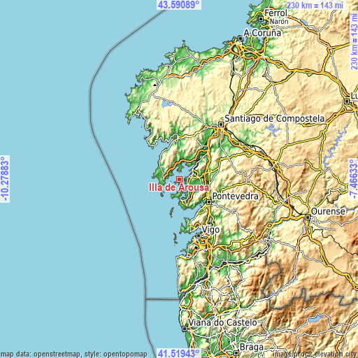 Topographic map of Illa de Arousa