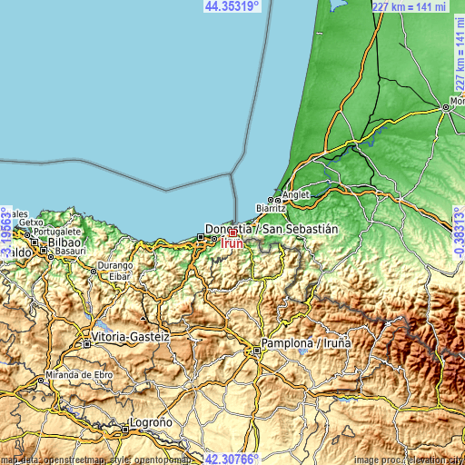 Topographic map of Irun