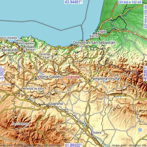 Topographic map of Irañeta