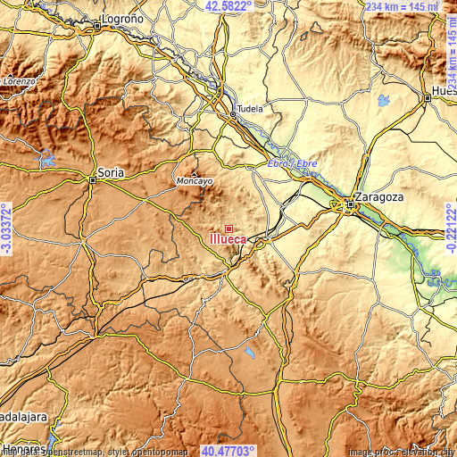 Topographic map of Illueca