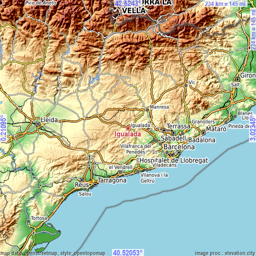 Topographic map of Igualada