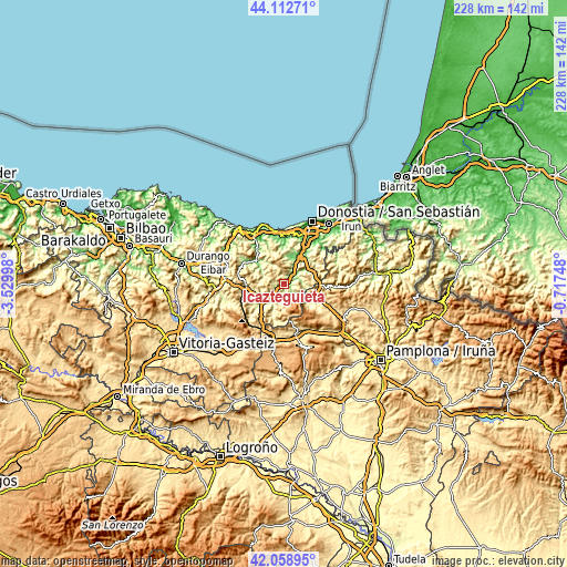 Topographic map of Ikaztegieta