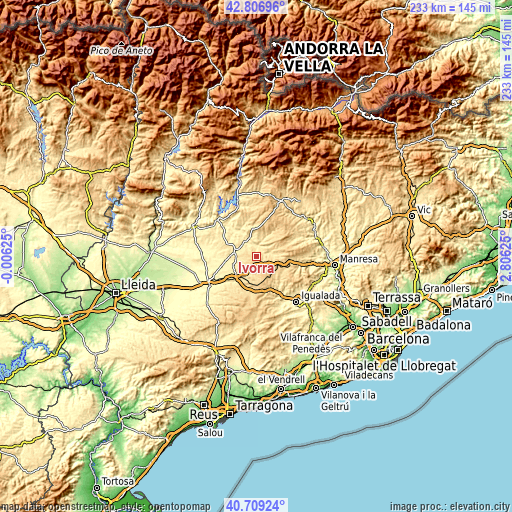 Topographic map of Ivorra