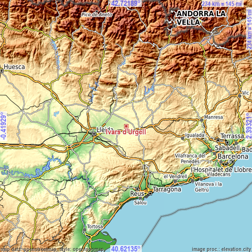 Topographic map of Ivars d'Urgell