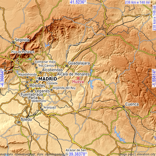 Topographic map of Hueva