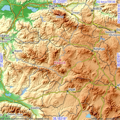 Topographic map of Hisarcık