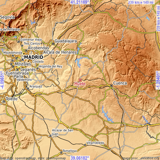 Topographic map of Huete