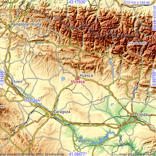 Topographic map of Huesca