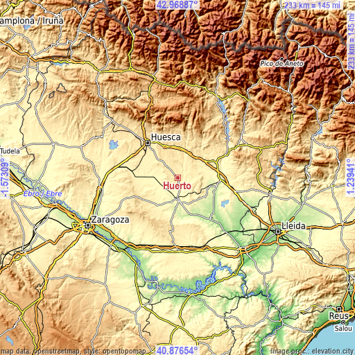 Topographic map of Huerto