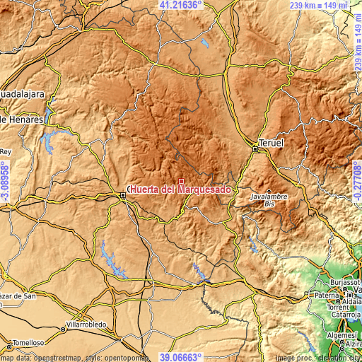 Topographic map of Huerta del Marquesado