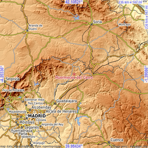 Topographic map of Huérmeces del Cerro